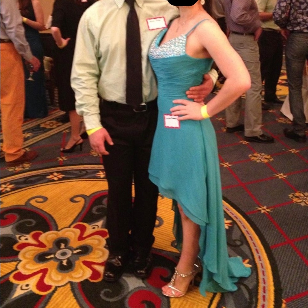 High low teal dress